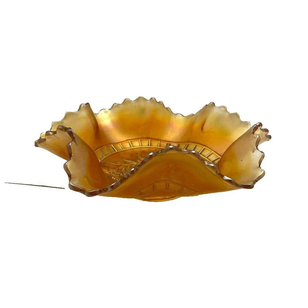 Antique Carnival Glass Bowl Windflower‎ Marigold Ruffle Design